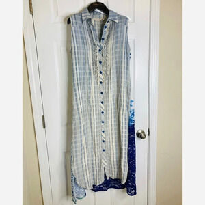 Soft Surroundings sleeveless flora boho button front maxi dress Sz Small